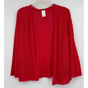 Women's Red Chevron Knit Open Front Cardigan Sweater Women Size M Holiday Office